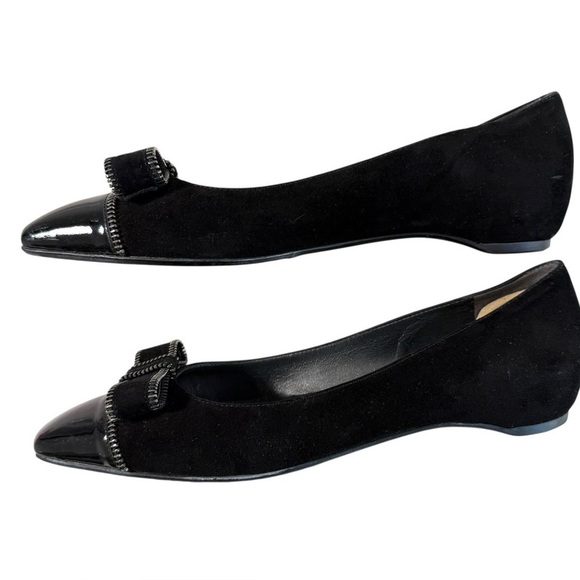 Stuart Weitzman Flats Black Suede Bow Slip On Square Toe size 6.5 - Picture 2 of 12